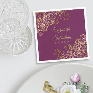 Verziertes Gold Filigree Elegante Cassis Lila Hoch Serviette