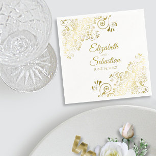 Verziertes Gold Floral Filigree Elegante White Wed Serviette