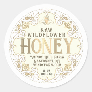 Verziertes Gold Frame Bee Lilie Honey Label Runder Aufkleber