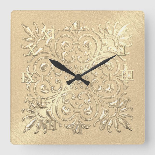 Verziertes Gold mit römischer Prägung Quadratische Wanduhr (Vorderseite)