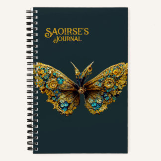 Verziertes Gold und Aquamariner Schmetterling Klei Notizbuch