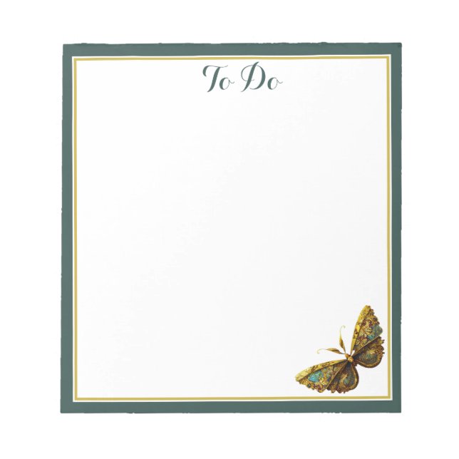 Verziertes Gold und Aquamariner Schmetterling mit  Notizblock (Vorderseite)