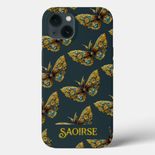 Verziertes Gold und Aquamarines Schmetterling Case-Mate iPhone Hülle