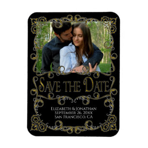 Verziertes Gold und Schwarze Hochzeit Sichern Sie  Magnet