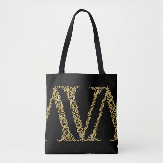 Verziertes Gold V Monogram Erstdesign auf einer be Tasche (Vorderseite)