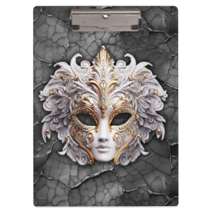 Verziertes Gold / Weiße Details auf grauem Marmor Klemmbrett
