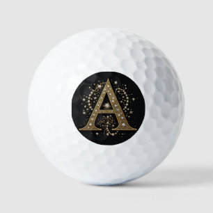 Verziertes goldenes Buchstabe A Luxus-Monogramm im Golfball