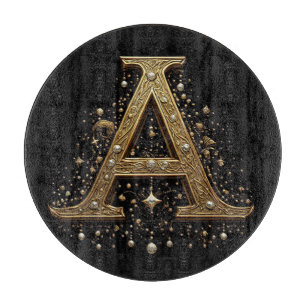 Verziertes goldenes Buchstabe A Luxus-Monogramm im Schneidebrett
