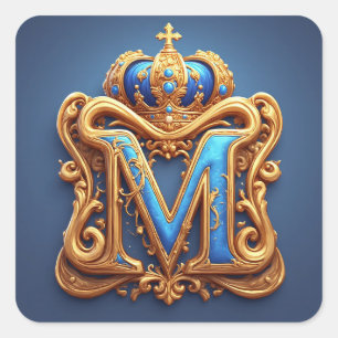 Verziertes goldenes Buchstabe M mit Kronenrahmen-D Quadratischer Aufkleber