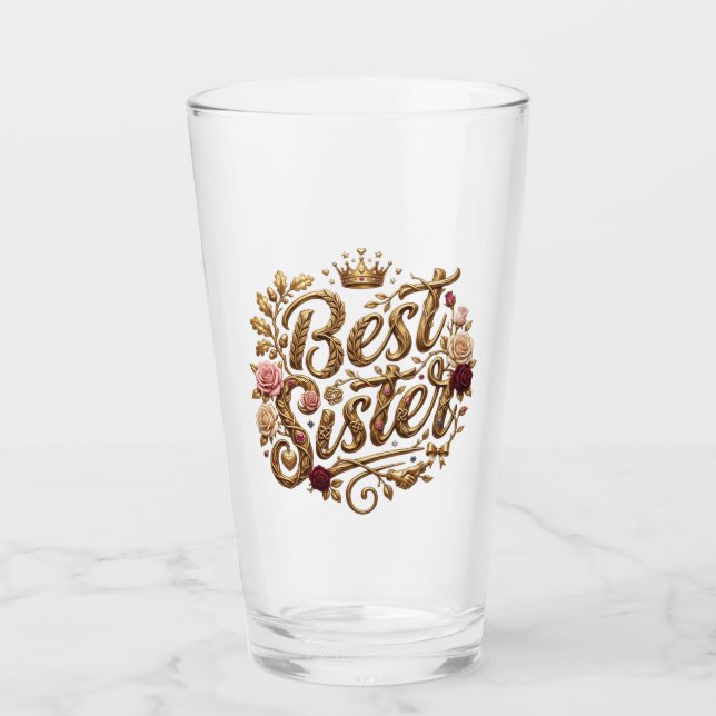 Verziertes goldenes Schwesterschrift-Design Glas (Vorderseite)