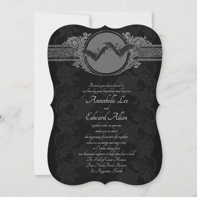 Verziertes Gotisches Elegantes Bat Hochzeit Einlad Einladung (Vorderseite)
