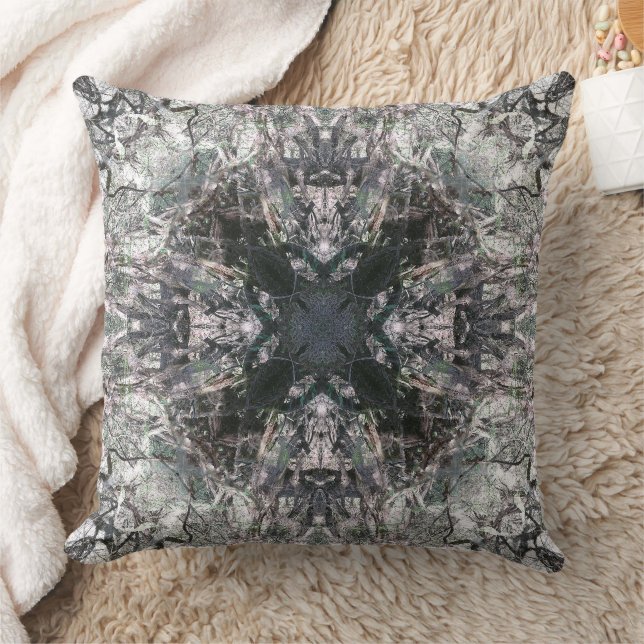Verziertes gotisches Glasquadrat Kreuz Mandala Kissen (Decke)