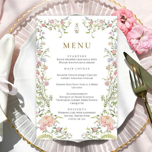 Verziertes "Grace Pastel Blush Floral Wedding Menu (Von Creator hochgeladen)