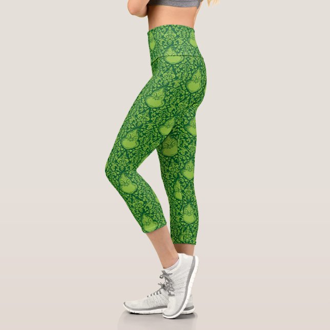 Verziertes Green Grinch-Muster Capri Leggings (Links)