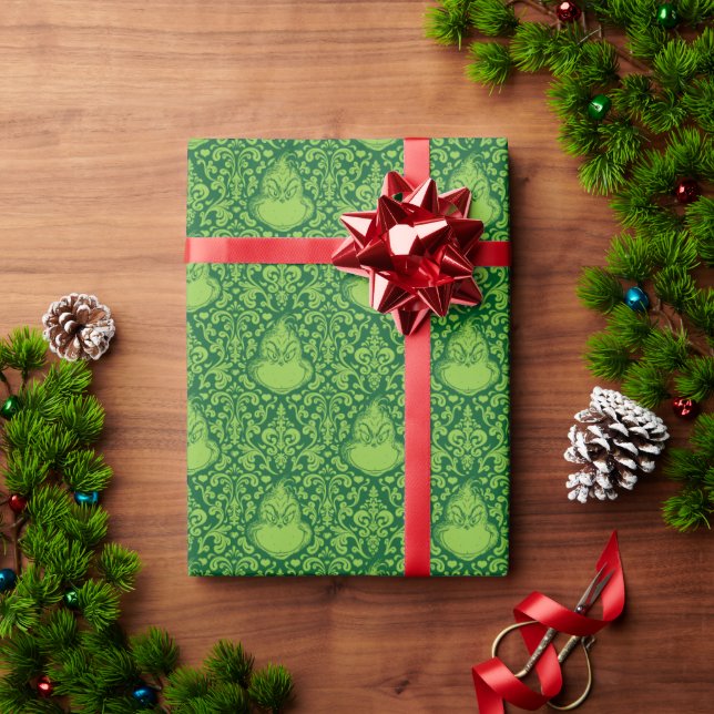 Verziertes Green Grinch-Muster Geschenkpapier (Feiertagsgeschenk)