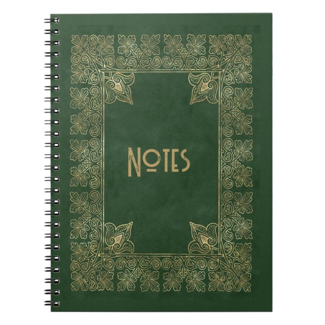 Verziertes Green und Gold Frame Notebook Notizblock (Vorderseite)