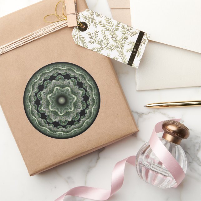 Verziertes grünes Fraktal, Rundschmuck Runder Aufkleber (Schenken)