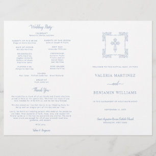 Verziertes Hochzeitsprogramm "Dusty Blue Katholic"
