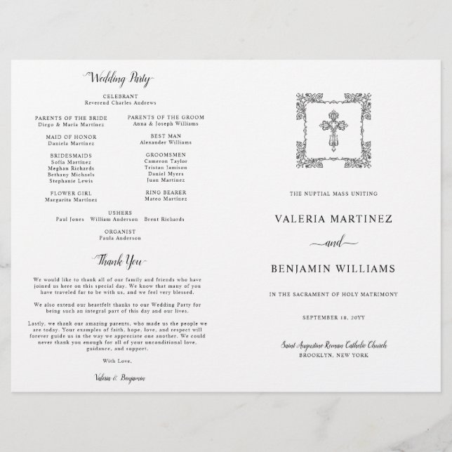 Verziertes katholisches Hochzeitsprogramm - Vollma (Vorderseite)