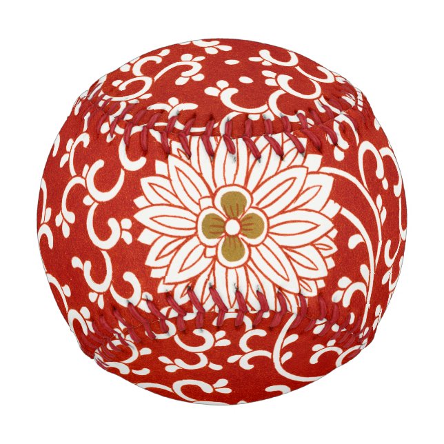 Verziertes klassisches Muster mit roter Blume Baseball (Vorderseite)