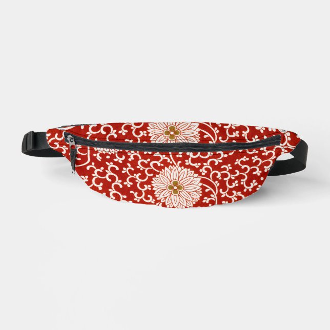 Verziertes klassisches Muster mit roter Blume Bauchtasche (Vorderseite)