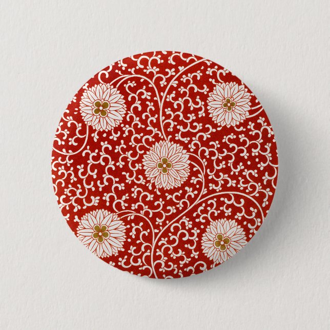 Verziertes klassisches Muster mit roter Blume Button (Vorderseite)