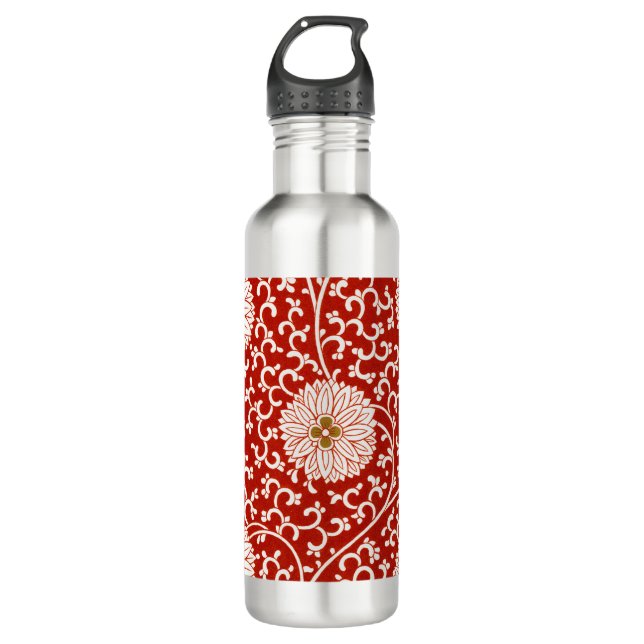 Verziertes klassisches Muster mit roter Blume Edelstahlflasche (Vorderseite)