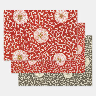 Verziertes klassisches Muster mit roter Blume Geschenkpapier Set