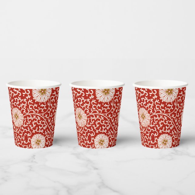 Verziertes klassisches Muster mit roter Blume Pappbecher (Multi)