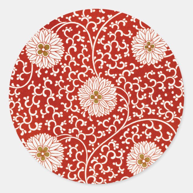 Verziertes klassisches Muster mit roter Blume Runder Aufkleber (Vorderseite)