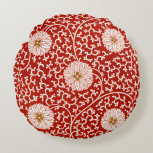 Verziertes klassisches Muster mit roter Blume Rundes Kissen