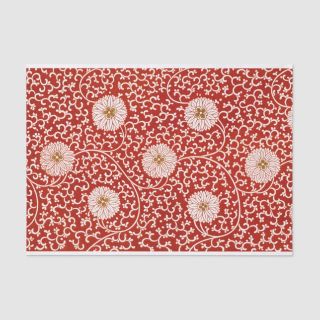 Verziertes klassisches Muster mit roter Blume Seidenpapier (Vorderseite)