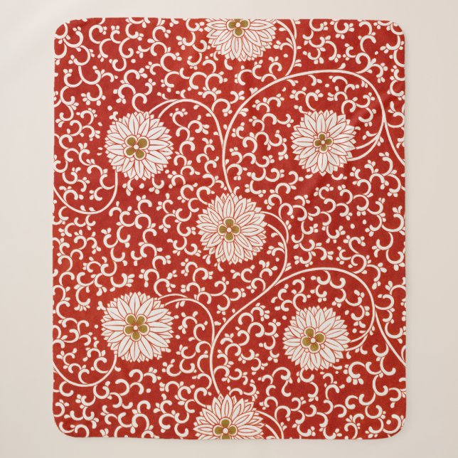 Verziertes klassisches Muster mit roter Blume Sherpadecke (Vorderseite)
