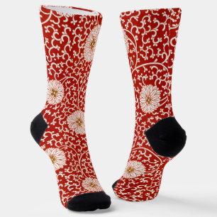 Verziertes klassisches Muster mit roter Blume Socken