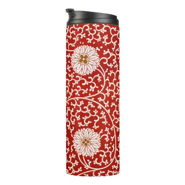 Verziertes klassisches Muster mit roter Blume Thermosbecher (Nach rechts gedreht)