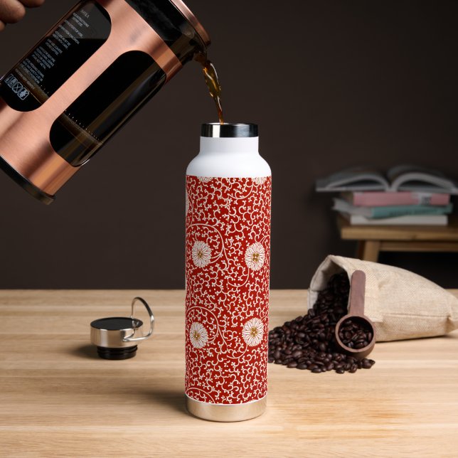 Verziertes klassisches Muster mit roter Blume Trinkflasche (Kaffee)