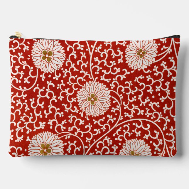 Verziertes klassisches Muster mit roter Blume Zubehörtasche (Vorderseite)
