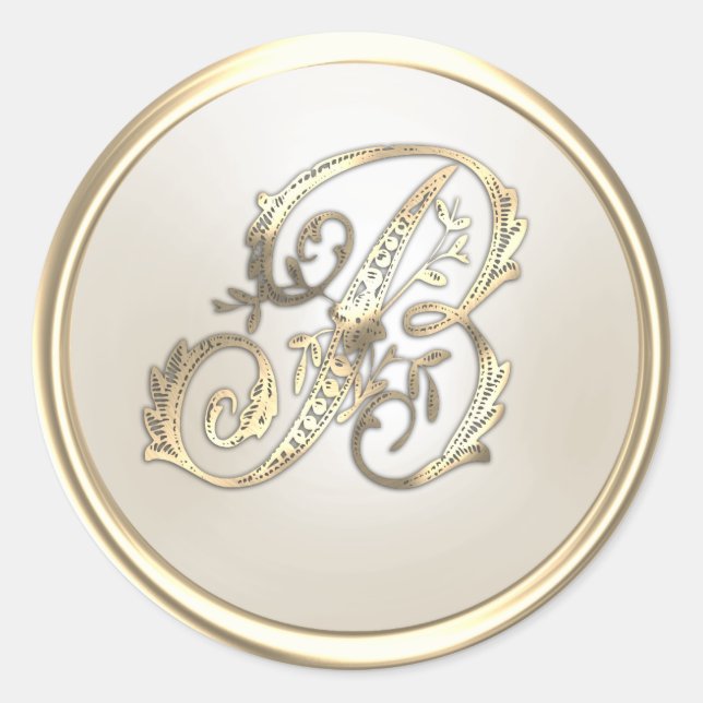 Verziertes Monogramm B Klassische Runde für Gold u Runder Aufkleber (Vorderseite)