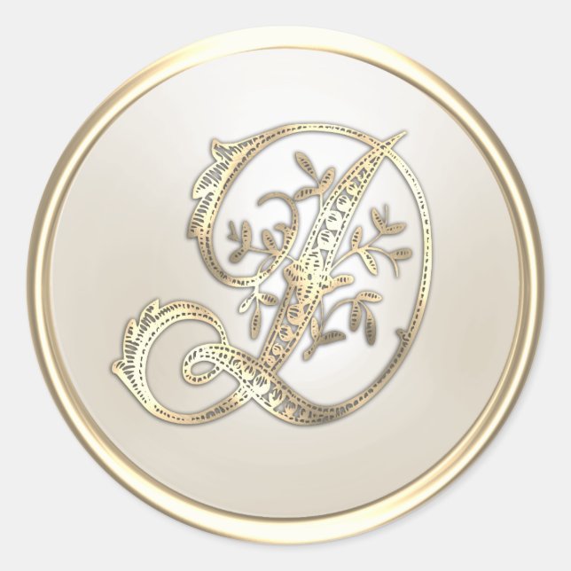 Verziertes Monogramm D für Gold und Elfenbein Runder Aufkleber (Vorderseite)