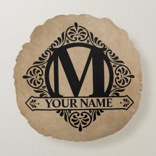 Verziertes Monogramm-Design Rundkissen Rundes Kissen