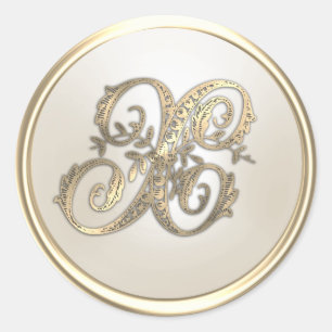 Verziertes Monogramm für Gold und Elfenbein X Runder Aufkleber