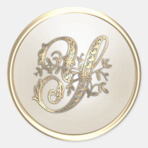Verziertes Monogramm für Gold und Elfenbein Y Runder Aufkleber