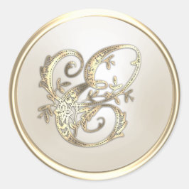 Verziertes Monogramm für Gold und Elfenbeinkühe Runder Aufkleber