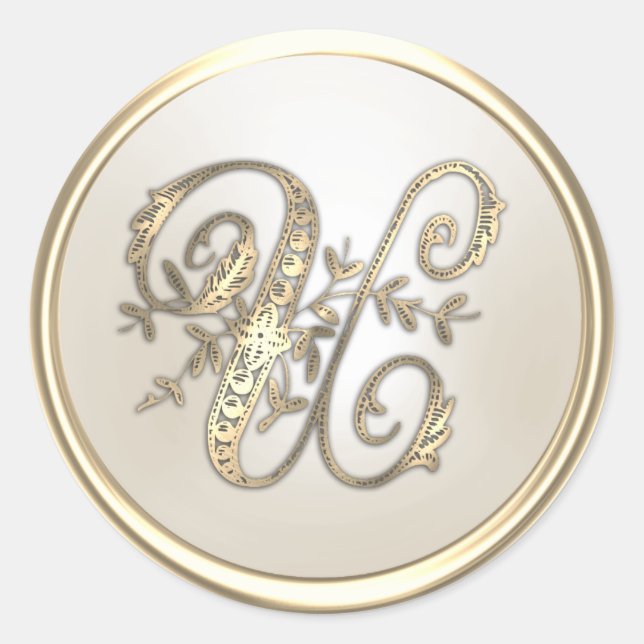 Verziertes Monogramm U für Gold und Elfenbein Runder Aufkleber (Vorderseite)