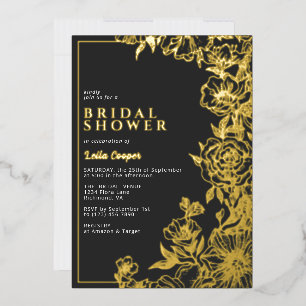 Verziertes Moody-Brautparty in Schwarz und Gold Folieneinladung
