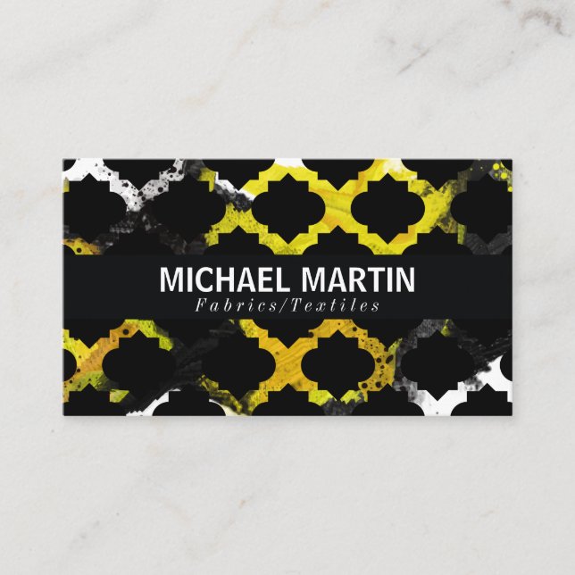 Verziertes Muster | Gelber Schwarzer Tinte Visitenkarte (Vorderseite)