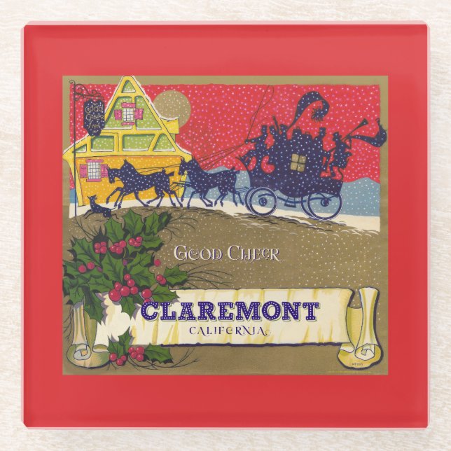 Verziertes Obstkartetikett - Claremont CA Glasuntersetzer (Vorderseite)