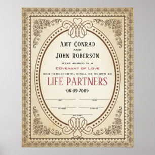 Verziertes Oval Border Frame Wedding Certificate Poster