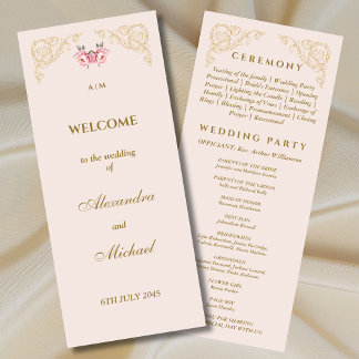 Verziertes Pink Beige Rokoko Vintage Hochzeitsprog Programm