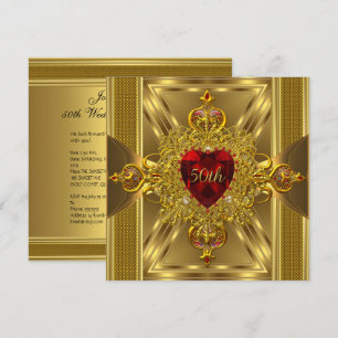 verziertes Red Jeweled Heart Gold zum 50. Jahresta Einladung